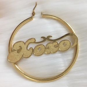 XOXO Round Hoop Earrings-14K Gold Filled Nameplate
